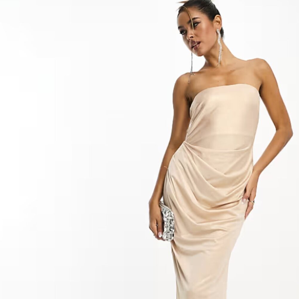 ASOS DESIGN foil bandeau midi dress in gold metallic